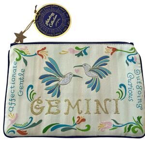 Catstudio Gemini Astrology Zip Pouch Zodiac Constellation Embroidered Bag NWT